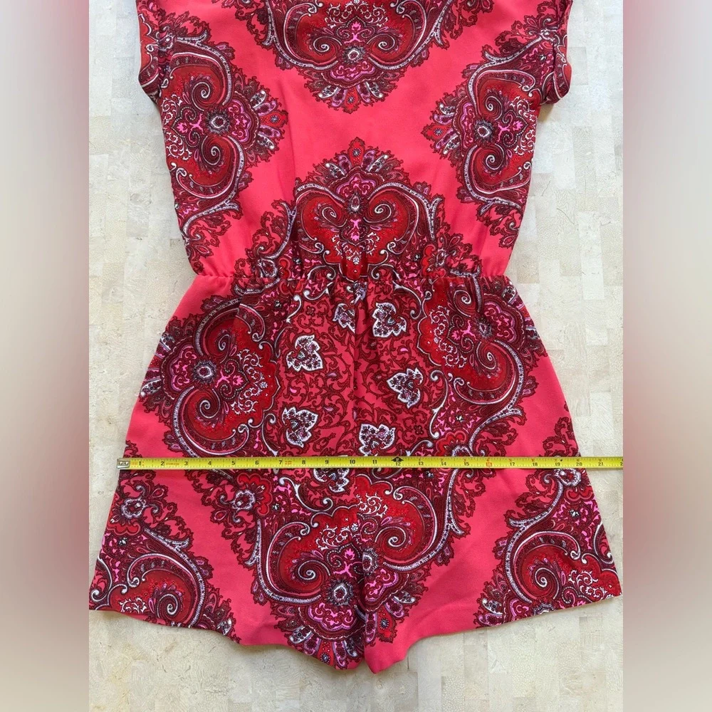 Banana Republic Women's SZ 8P Red Paisley Pattern Boho Romper/Jumpsuit‎ Lined